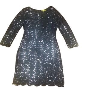 Gianni Bini Navy Blue Sequin Cocktail Dress Medium 3/4 Sleeve Holiday Party Glam
